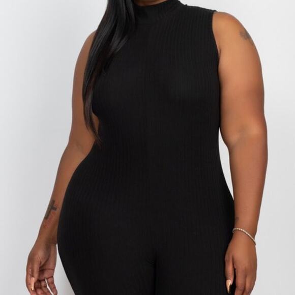 Bodycorn Romper Curvy Plus Size 1XL Mock Neck Back Zip Up Sleeveless  Black - Picture 1 of 8